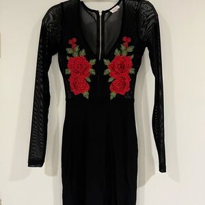 Black Dress with Red Floral Embroidery